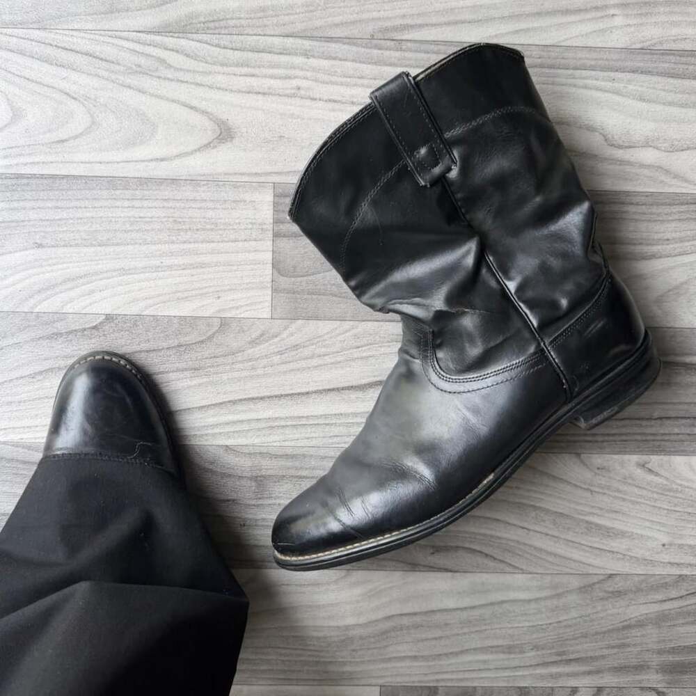 Double H Western Boots Mens 12 D Black Leather Slouch Cowboy